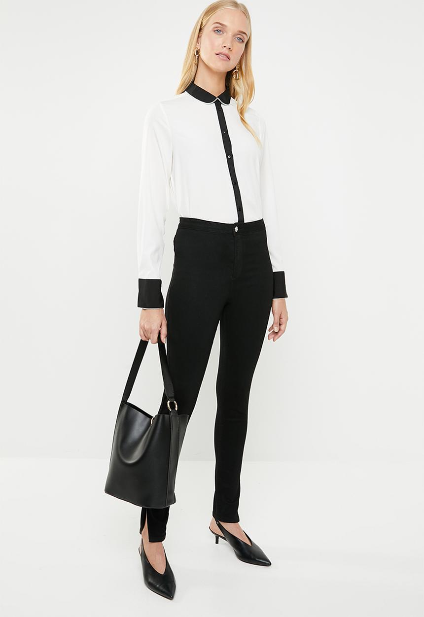 Vero Moda - Nicky colourblock midi shirt - white & black