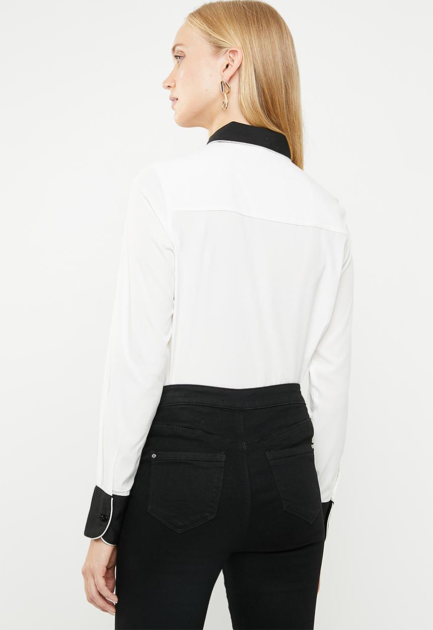 Vero Moda - Nicky colourblock midi shirt - white & black
