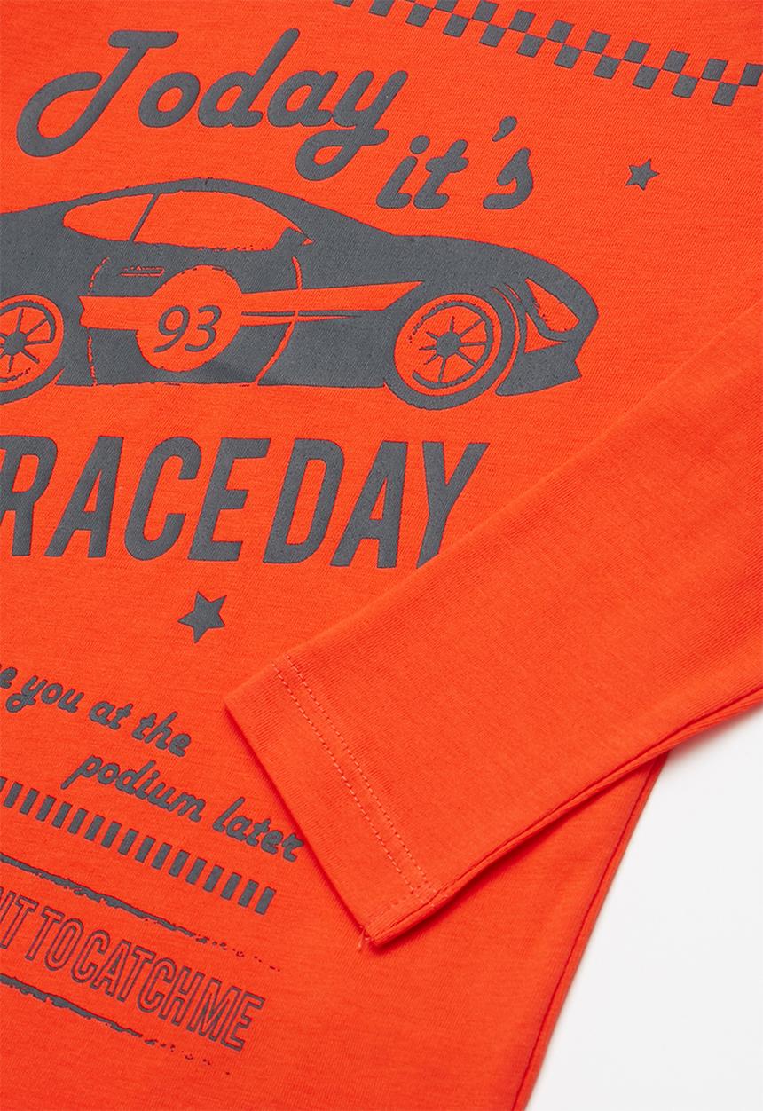 Name It - Race day print ls top - orange & navy 