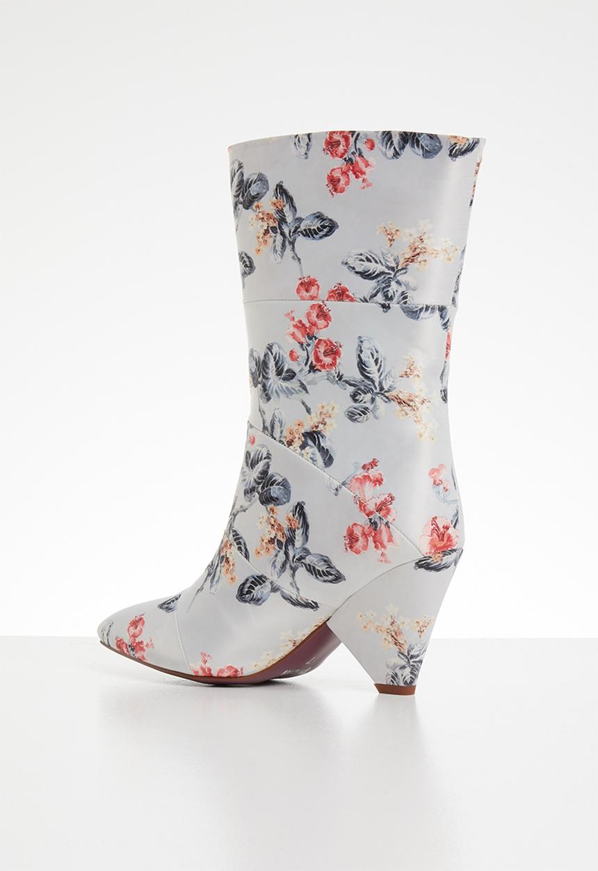 Plum - Floral print boot - light grey