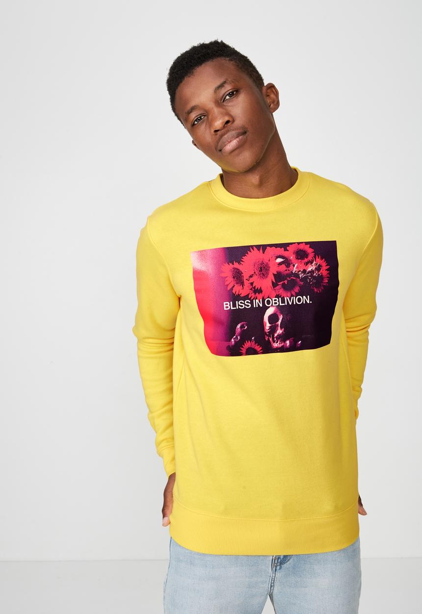 Cotton On - Bliss in oblivion crew fleece -  yellow