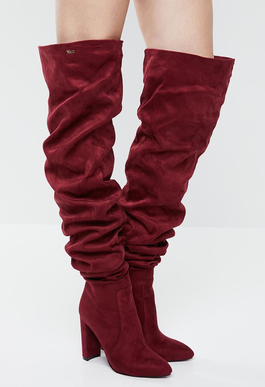 Plum - Ruched over the knee boot - burgundy
