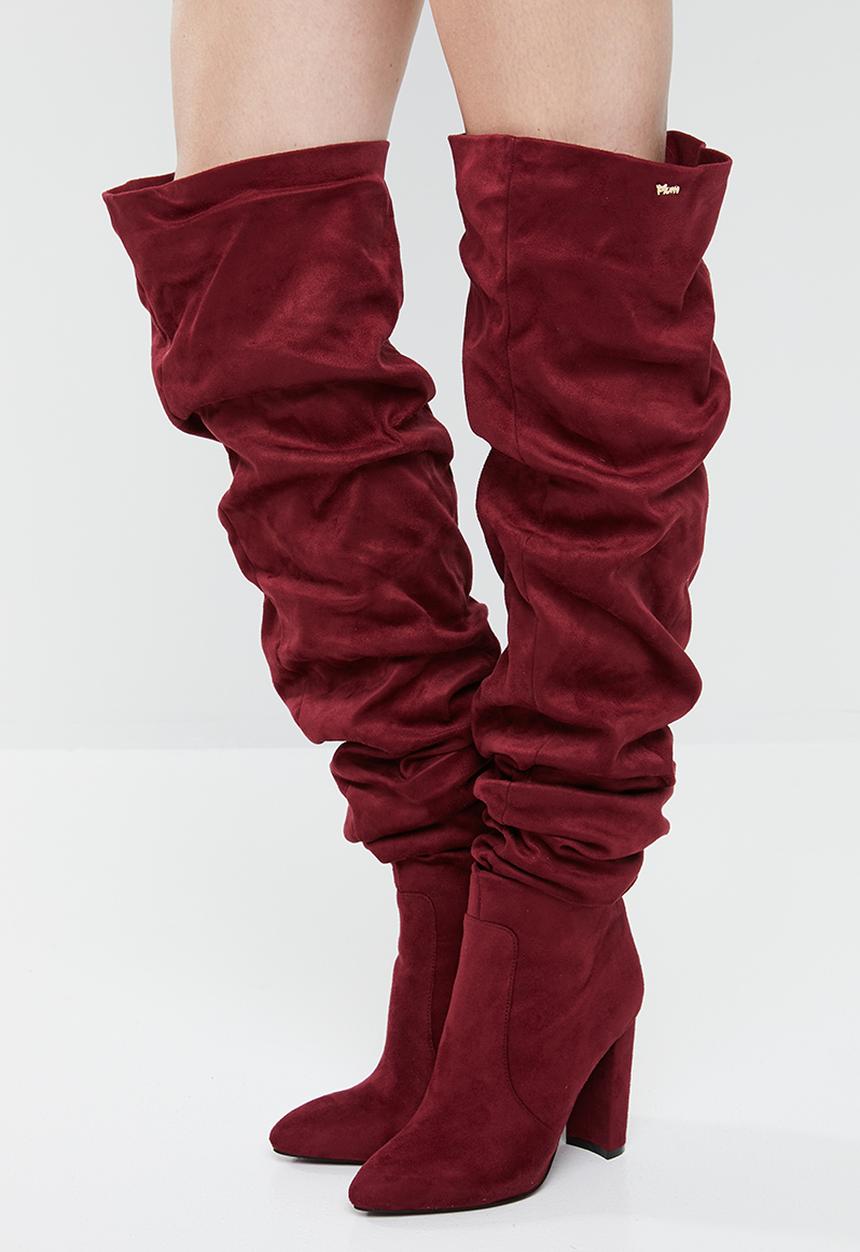 Plum - Ruched over the knee boot - burgundy