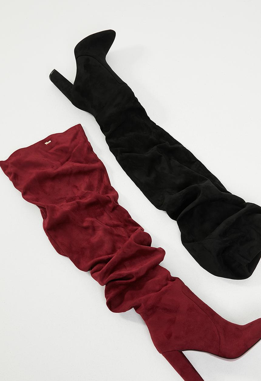 Plum - Ruched over the knee boot - burgundy