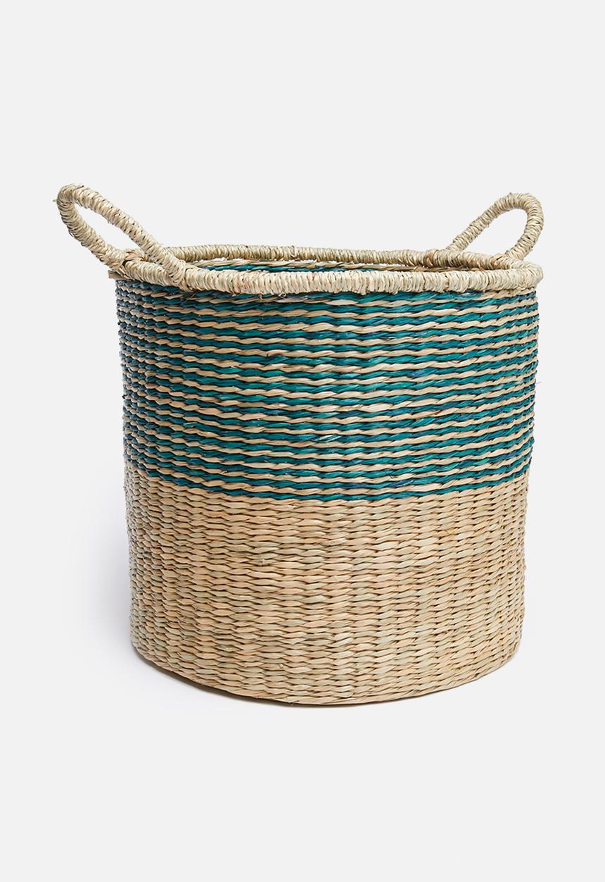 Sixth Floor - Brody striped seagrass basket – natural/blue