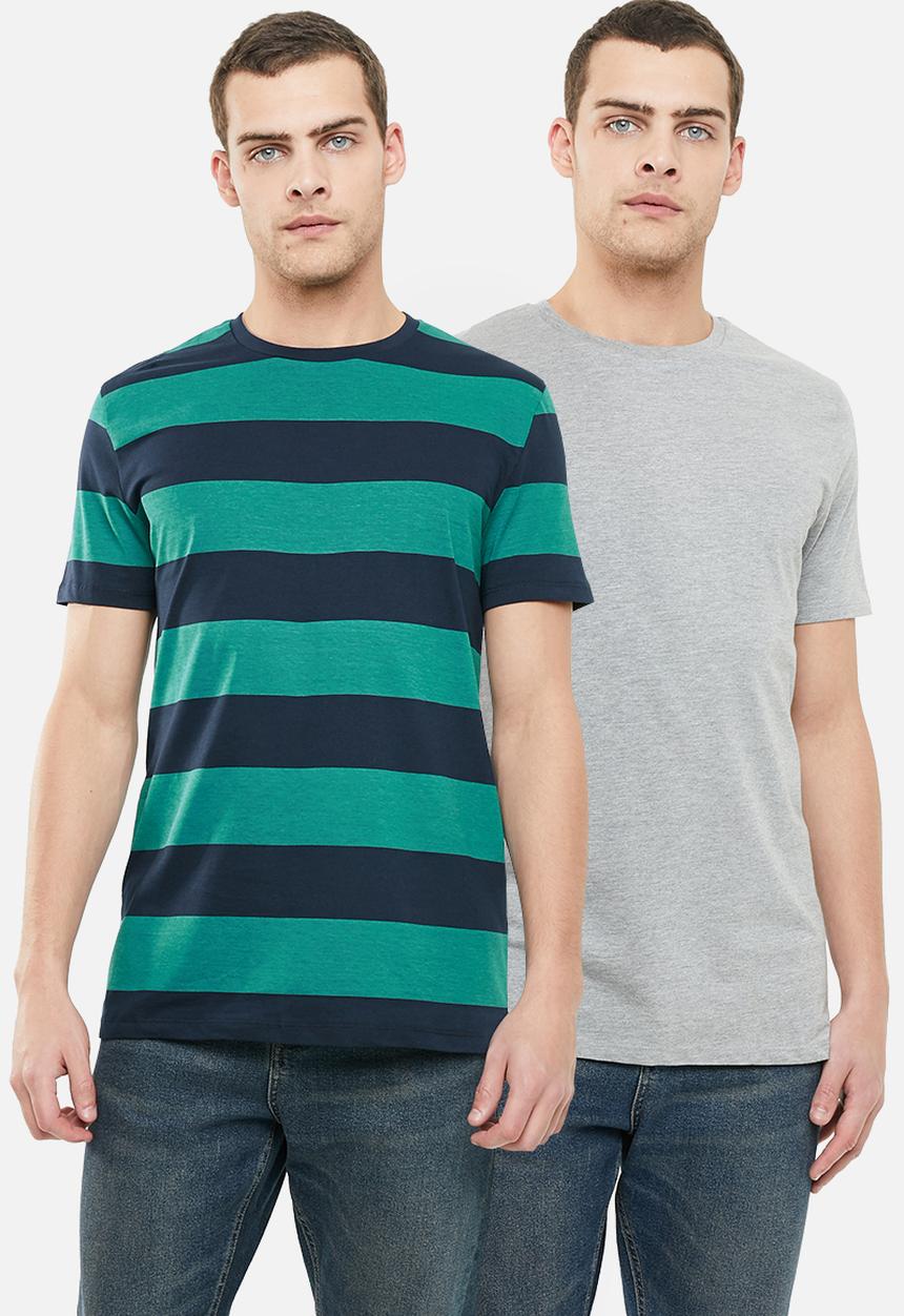 Superbalist - Wide stripe & plain 2 pack tees - multi