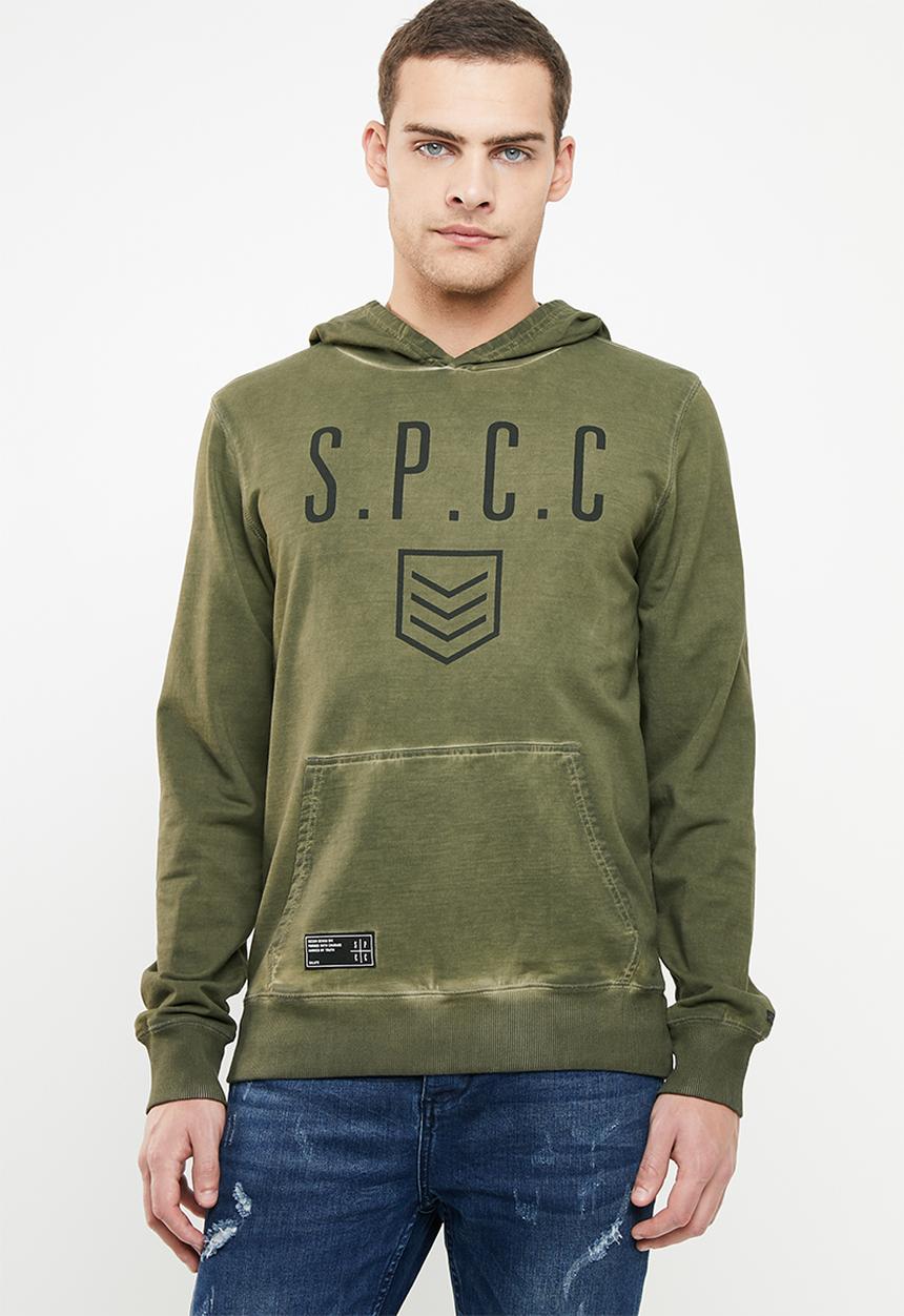 S.P.C.C - Printed dirty dye logo hoodie - olive