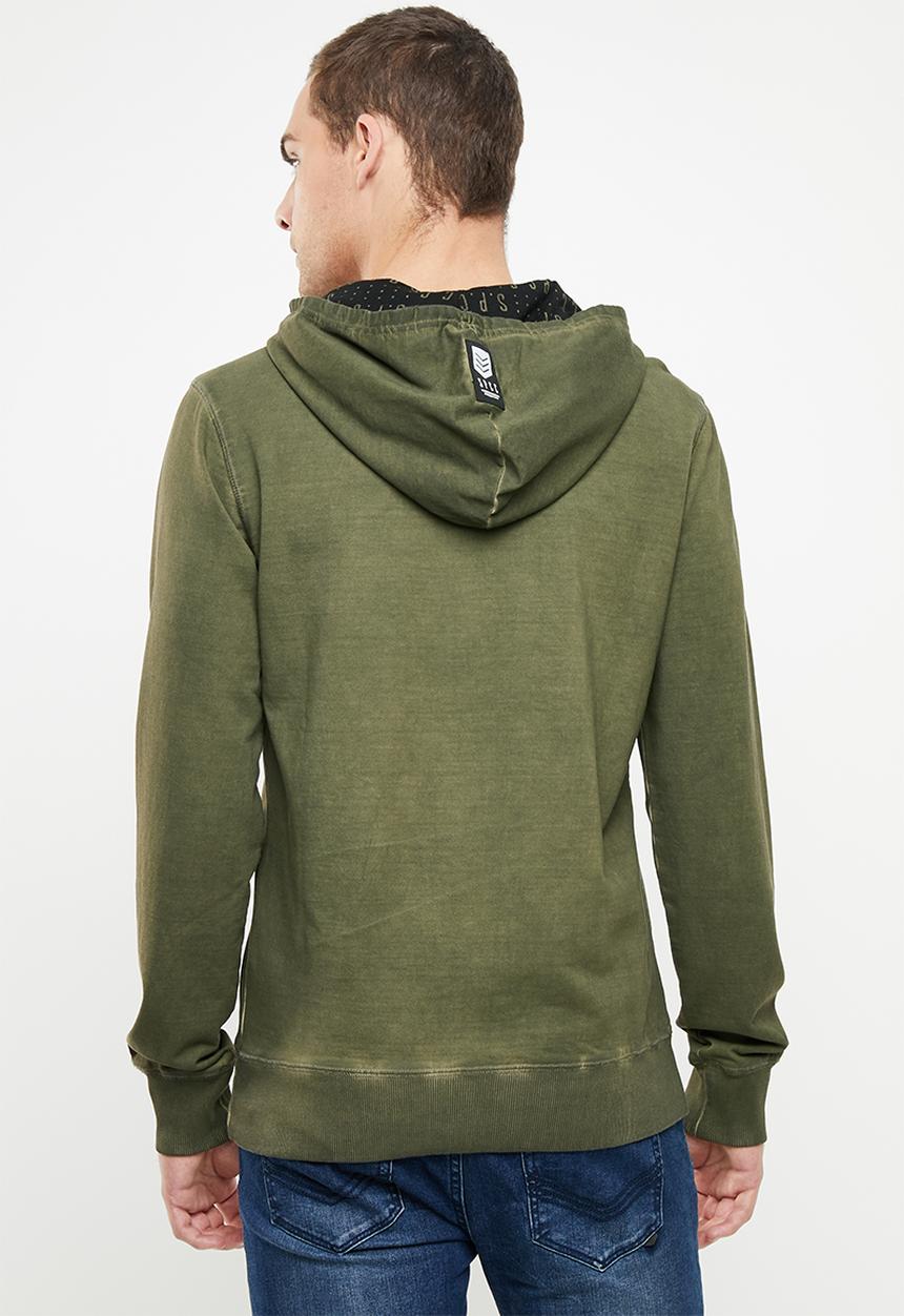 S.P.C.C - Printed dirty dye logo hoodie - olive