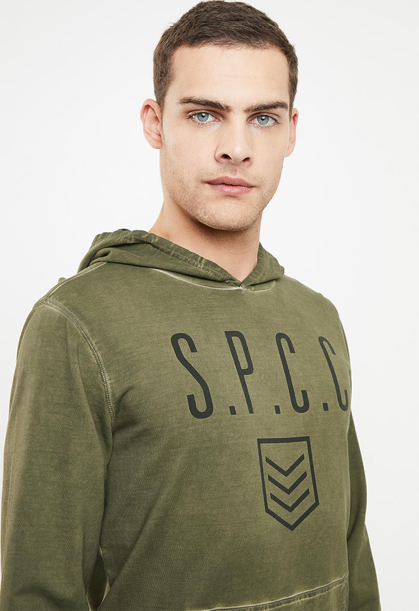 S.P.C.C - Printed dirty dye logo hoodie - olive