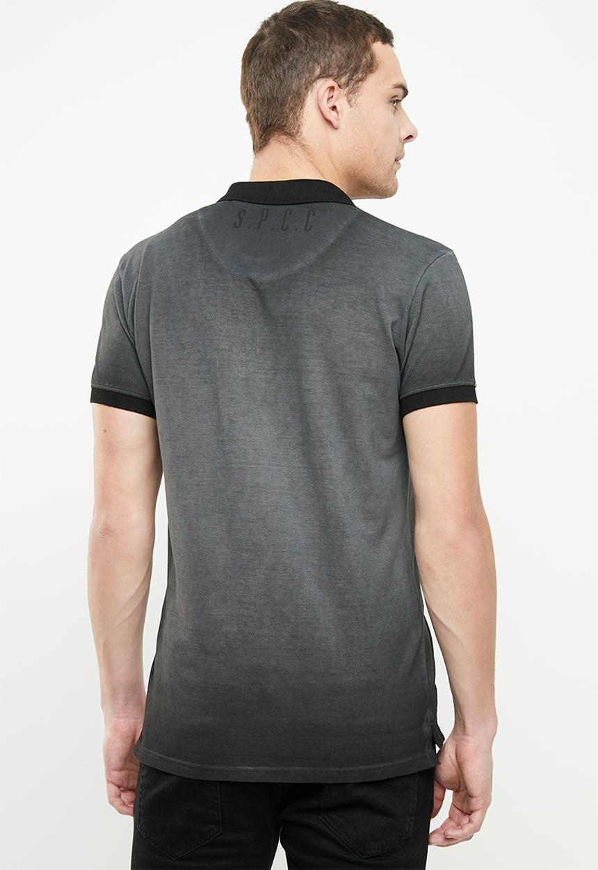 S.P.C.C - Reverse dirty dye pique golfer - black
