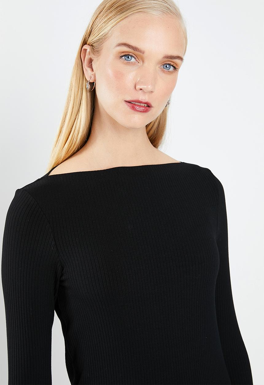 MANGO - Ribbed T-shirt - black