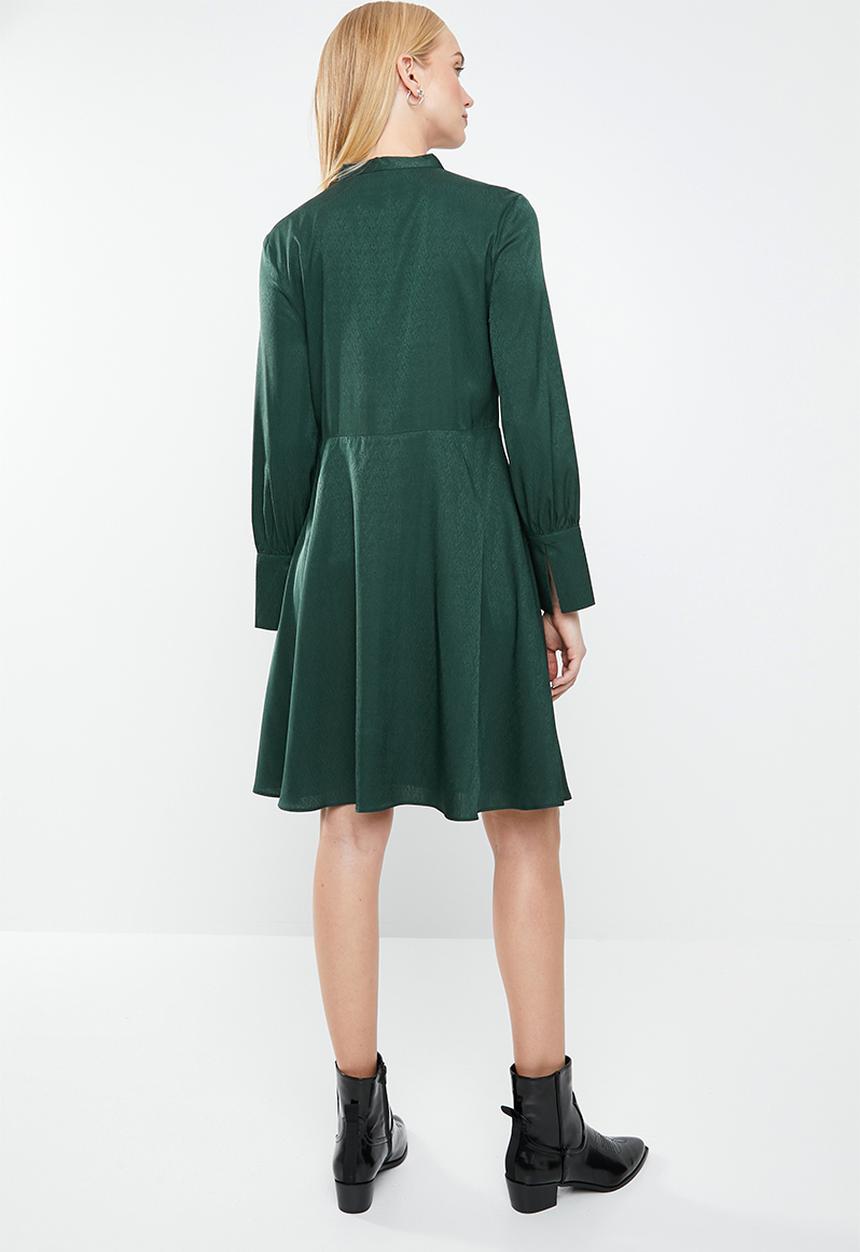 MANGO - Satin finish neck tie dress- green
