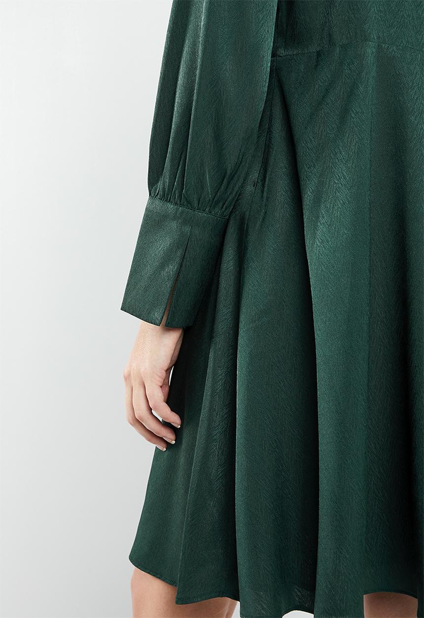 MANGO - Satin finish neck tie dress- green