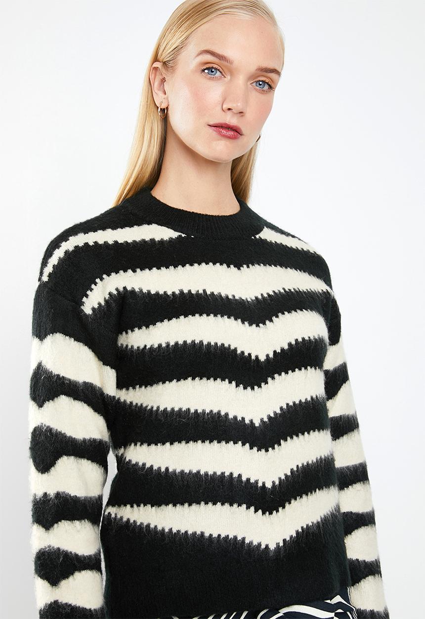 MANGO - Zebra textured knit - black