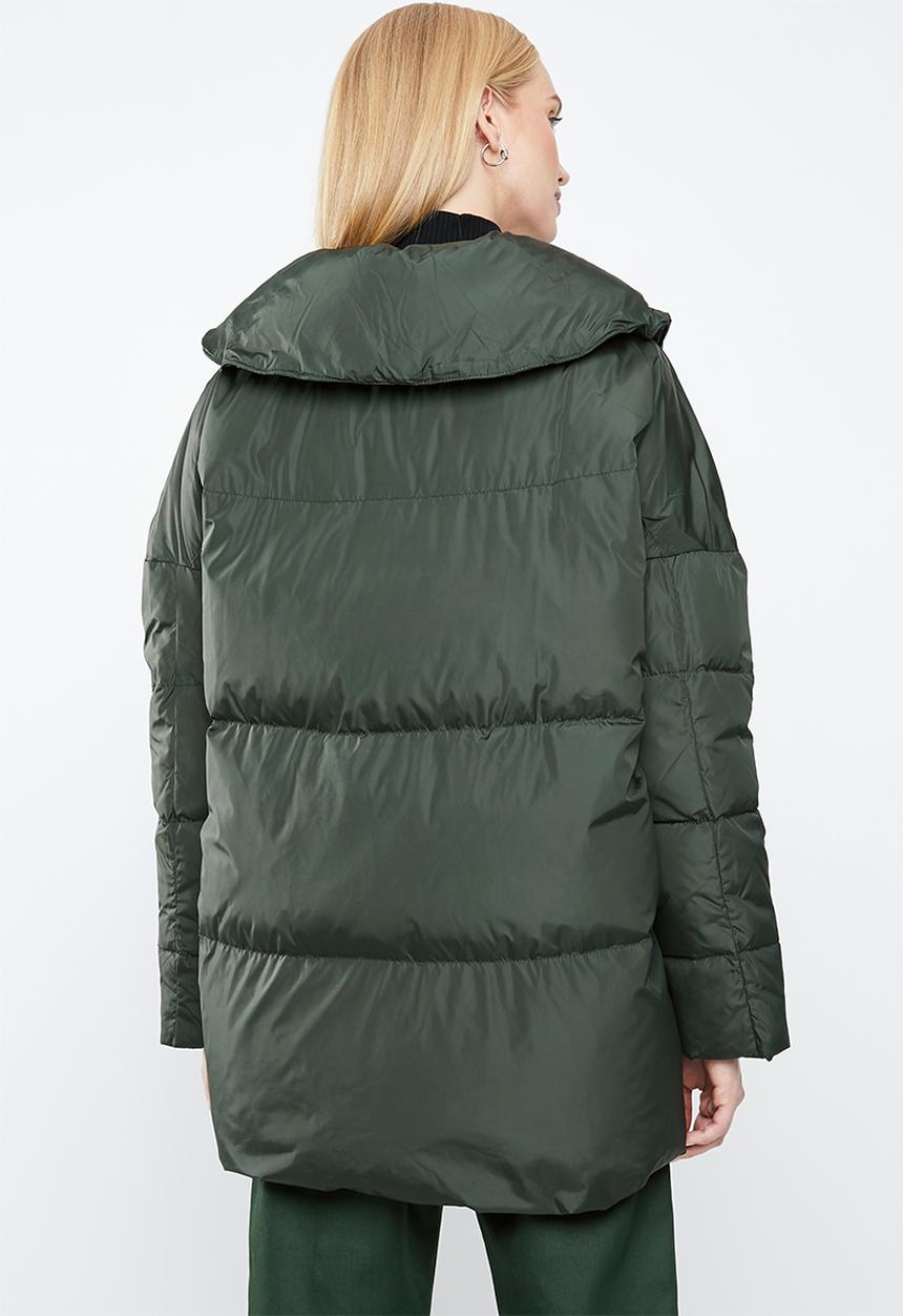 MANGO - Quilted oversized puffer - green