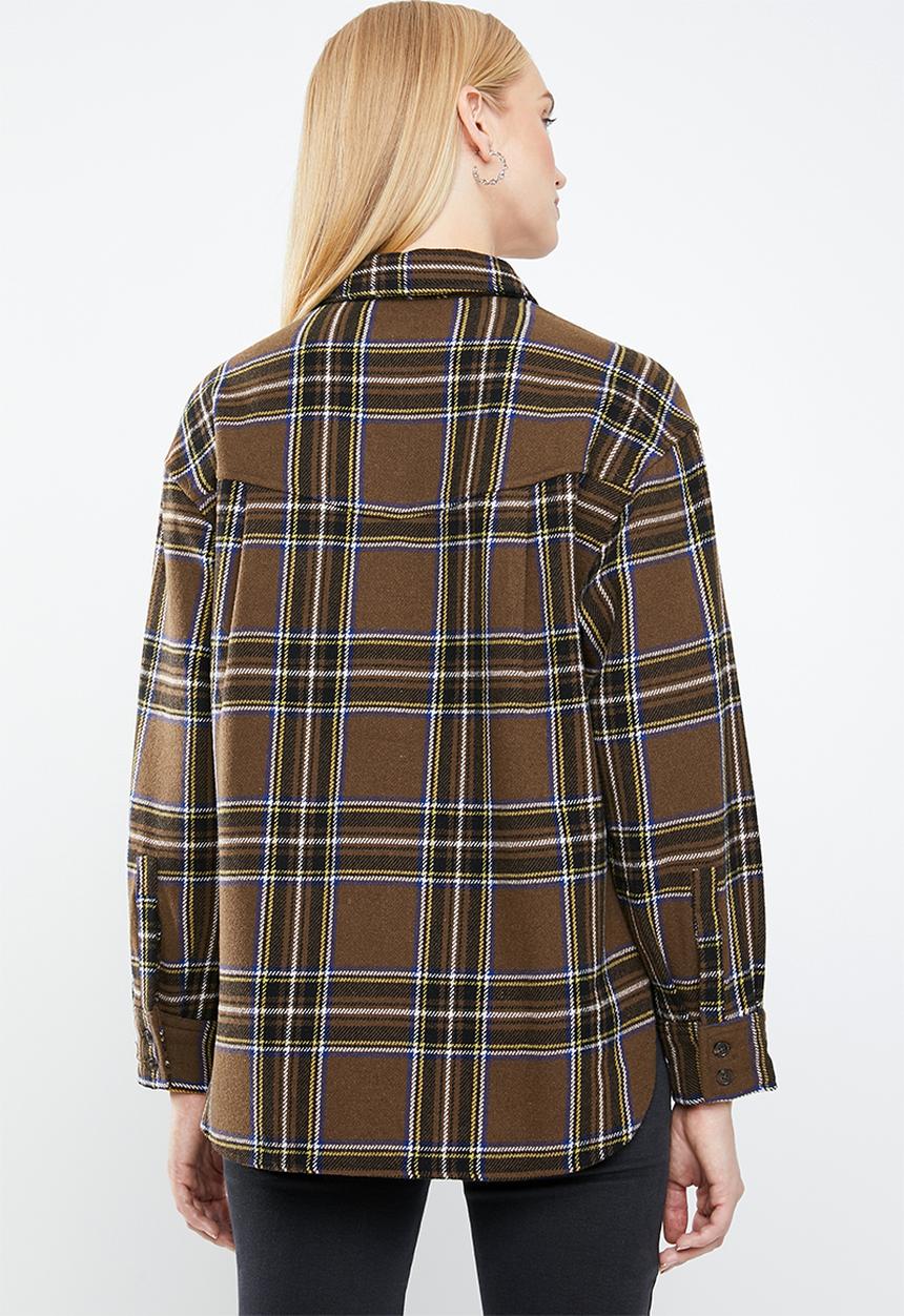 MANGO - Wool blend check shirt - brown