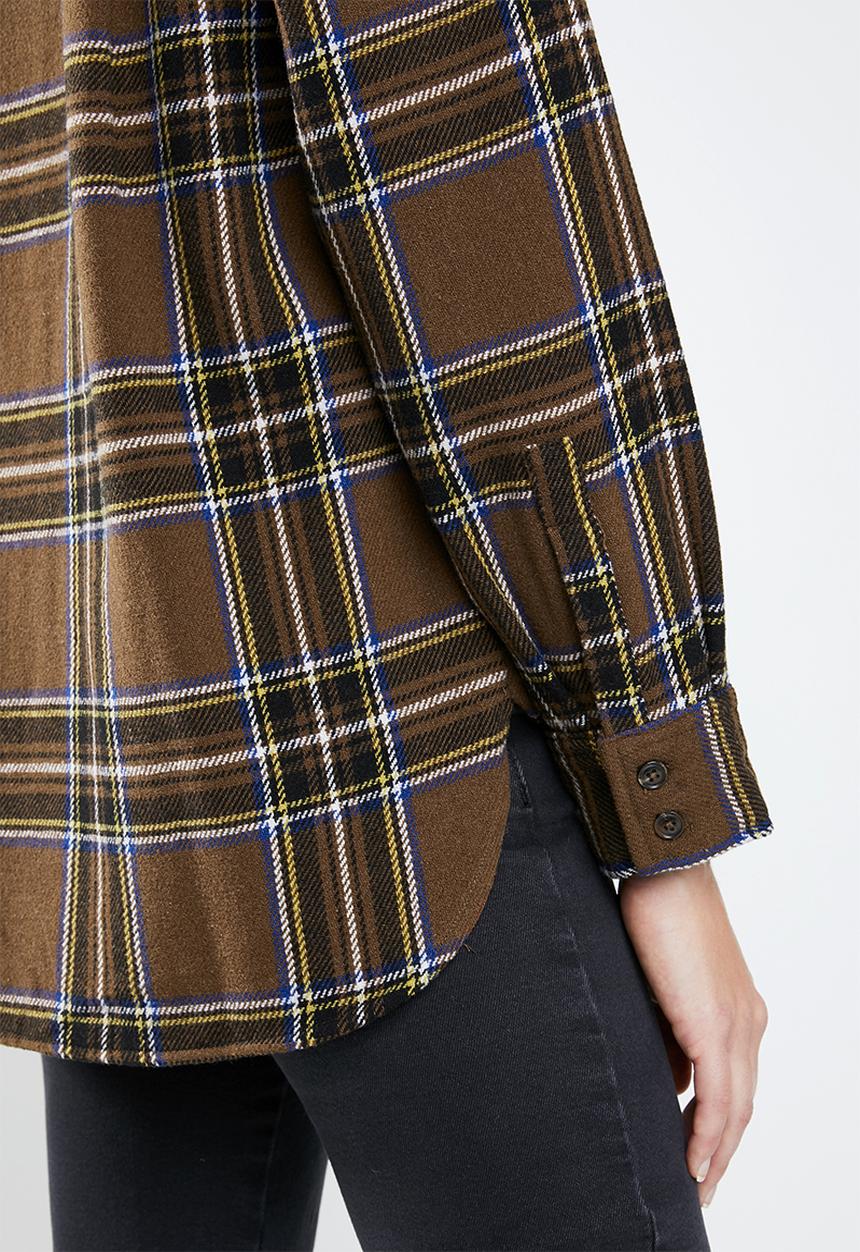 MANGO - Wool blend check shirt - brown