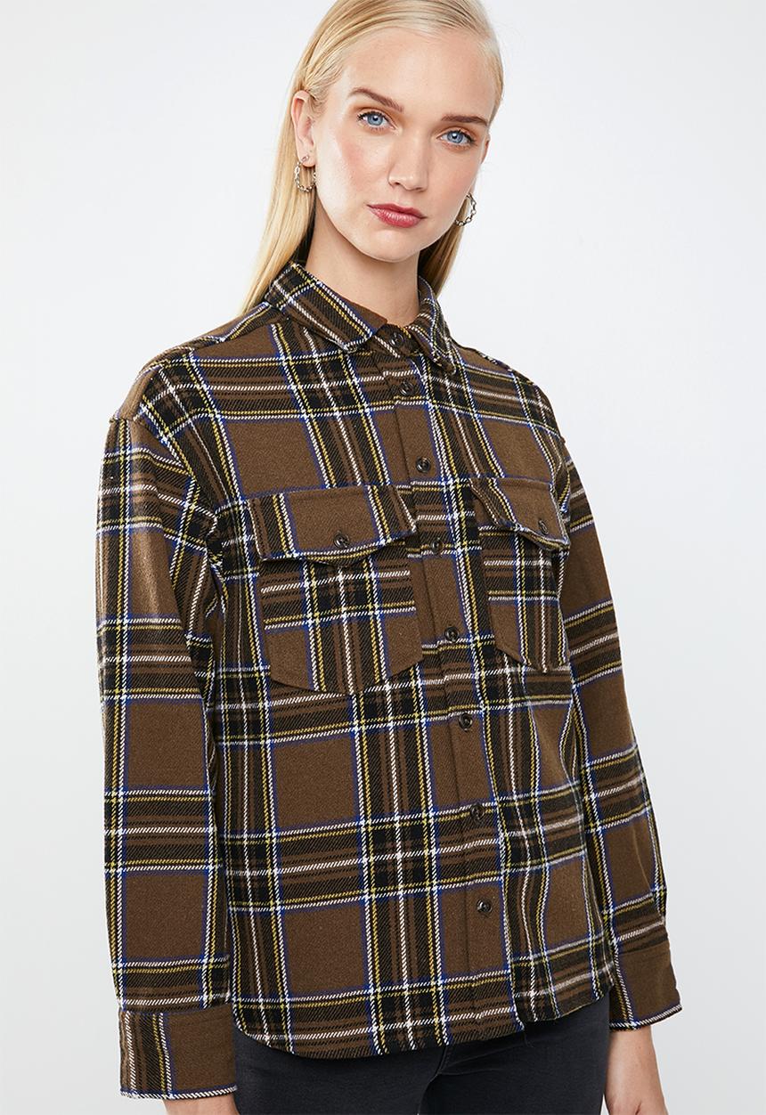 MANGO - Wool blend check shirt - brown