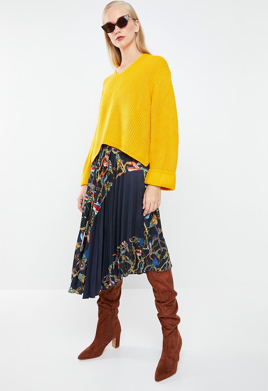 MANGO - Chunky v-neck knit sweater - yellow