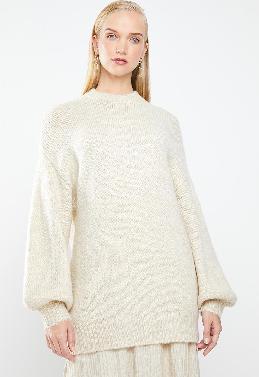 MANGO - Long line knit - cream