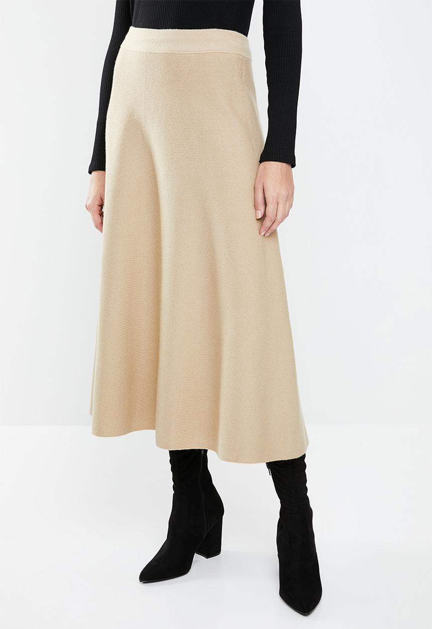 MANGO - Knitted flared midi skirt - beige