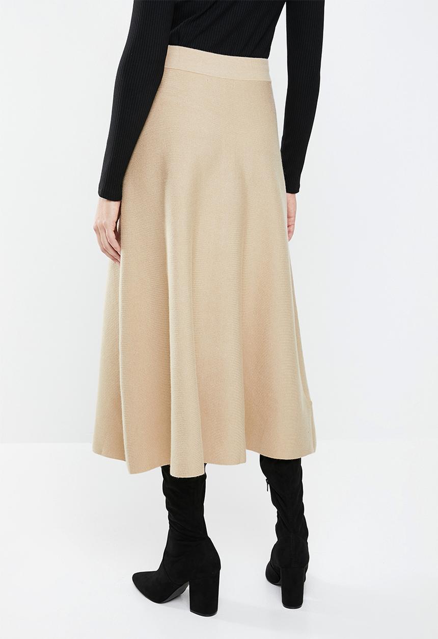 MANGO - Knitted flared midi skirt - beige