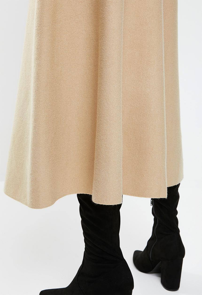 MANGO - Knitted flared midi skirt - beige