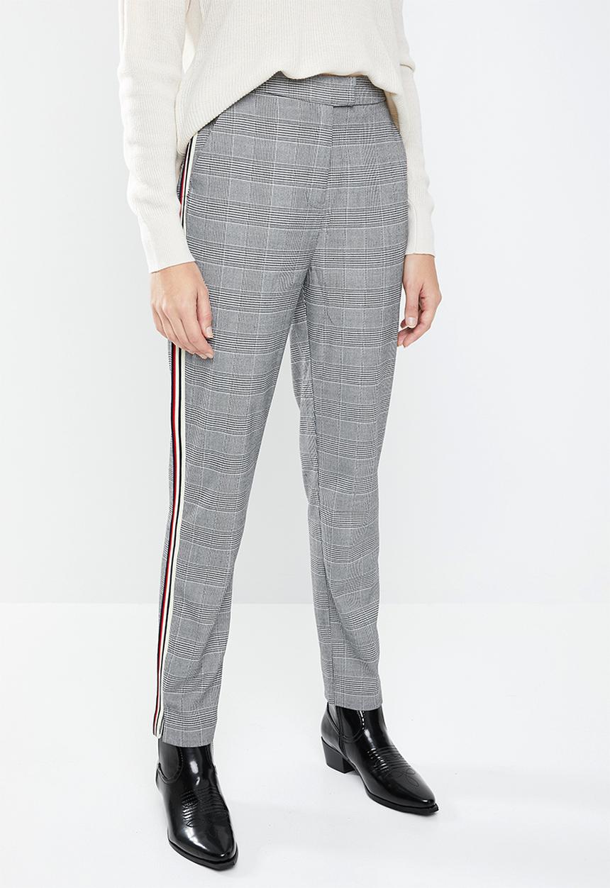 MANGO - Contrast trim checked trouser - grey & black 