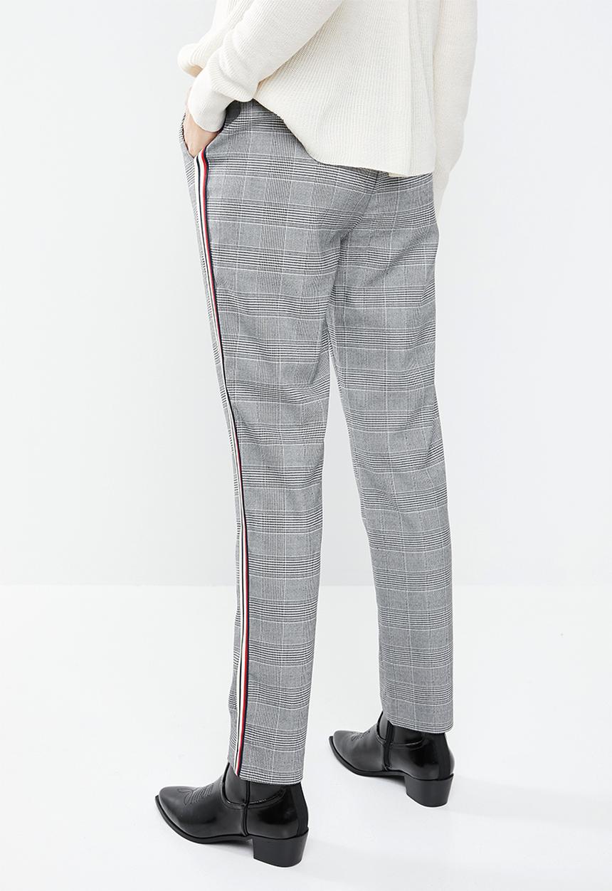 MANGO - Contrast trim checked trouser - grey & black 
