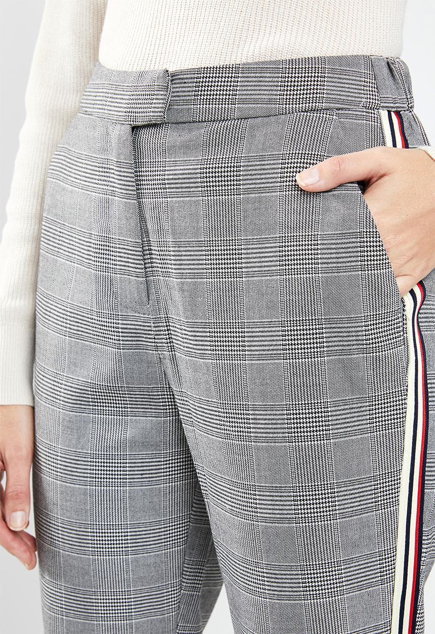 MANGO - Contrast trim checked trouser - grey & black 