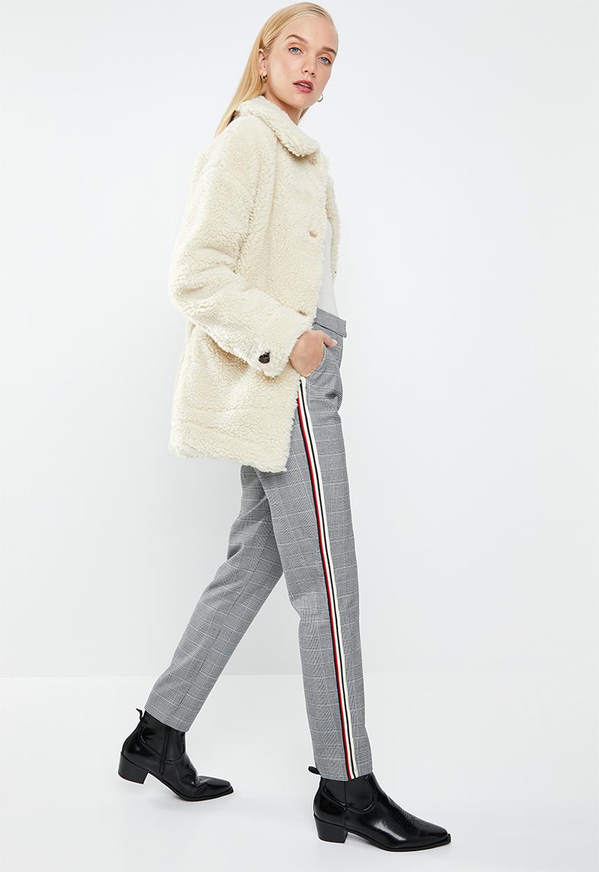 MANGO - Contrast trim checked trouser - grey & black 