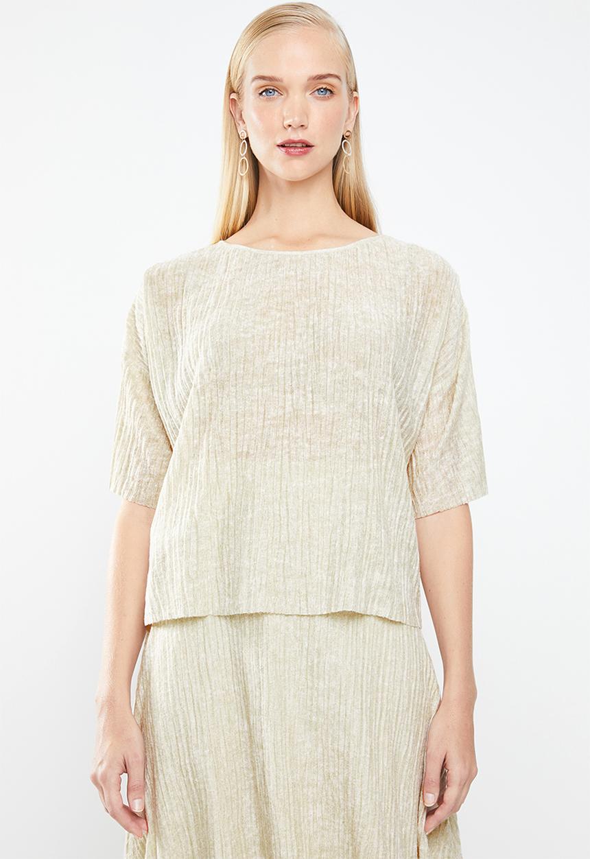 MANGO - Textured flowy T-shirt - beige