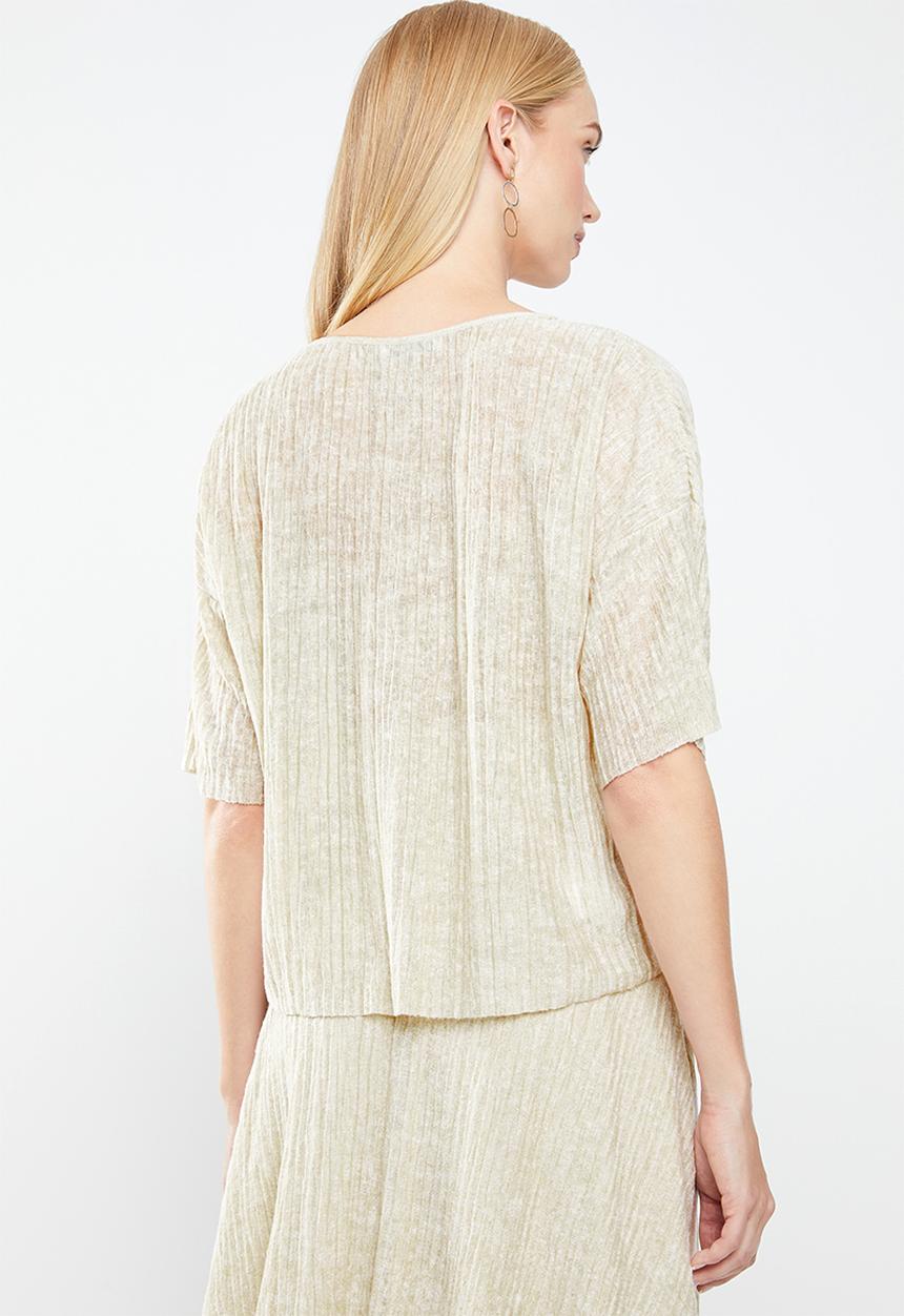 MANGO - Textured flowy T-shirt - beige