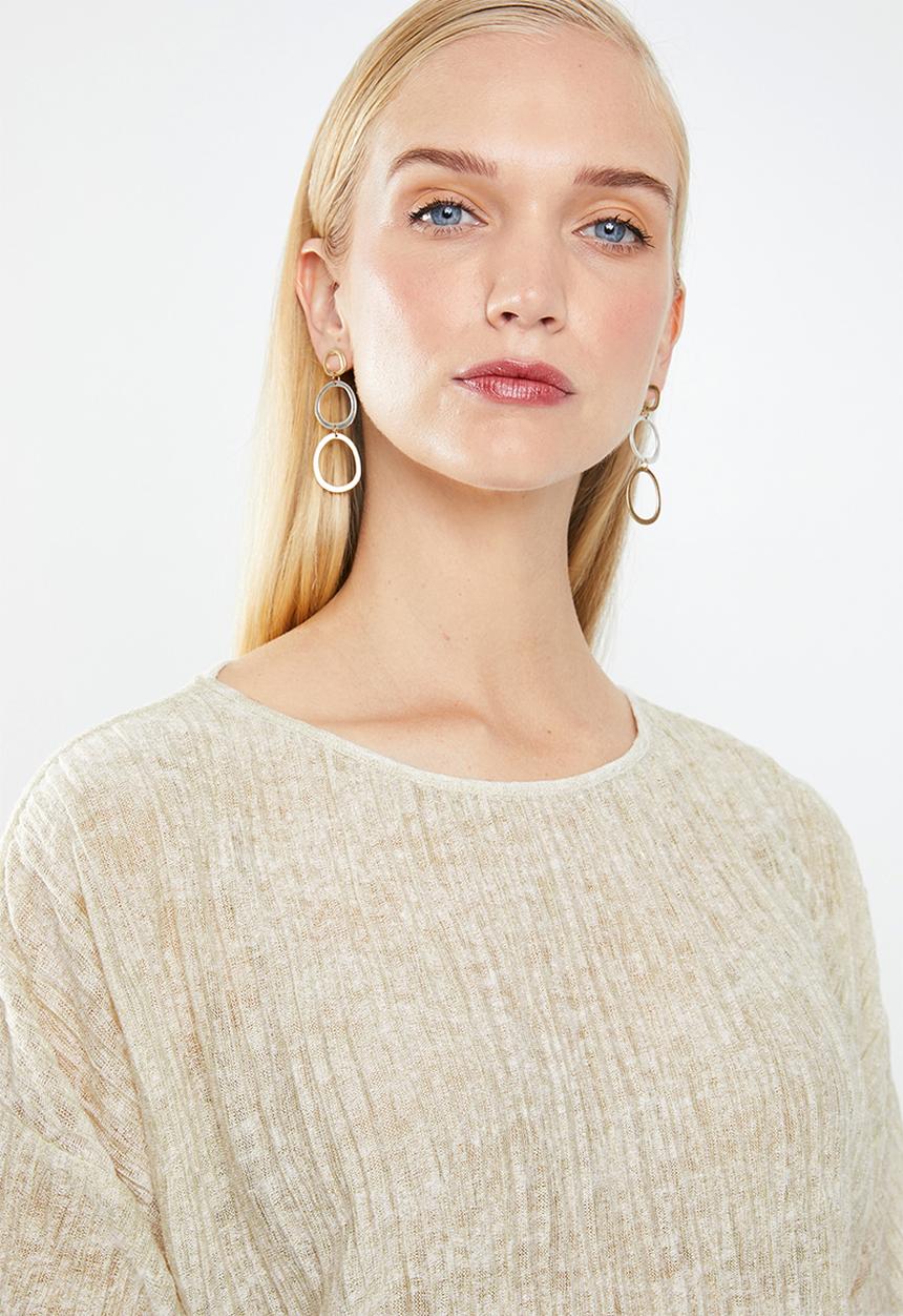 MANGO - Textured flowy T-shirt - beige