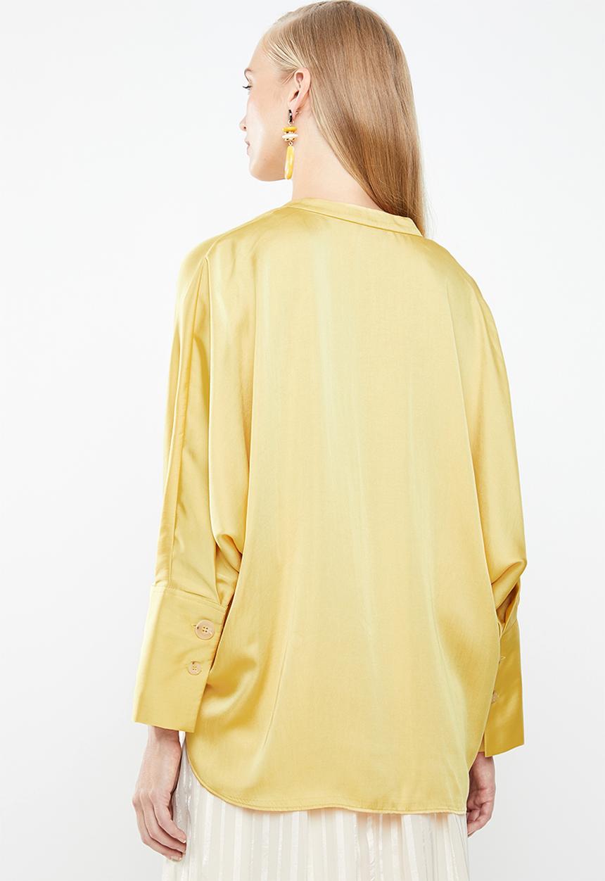 MANGO - Drape satin blouse - yellow