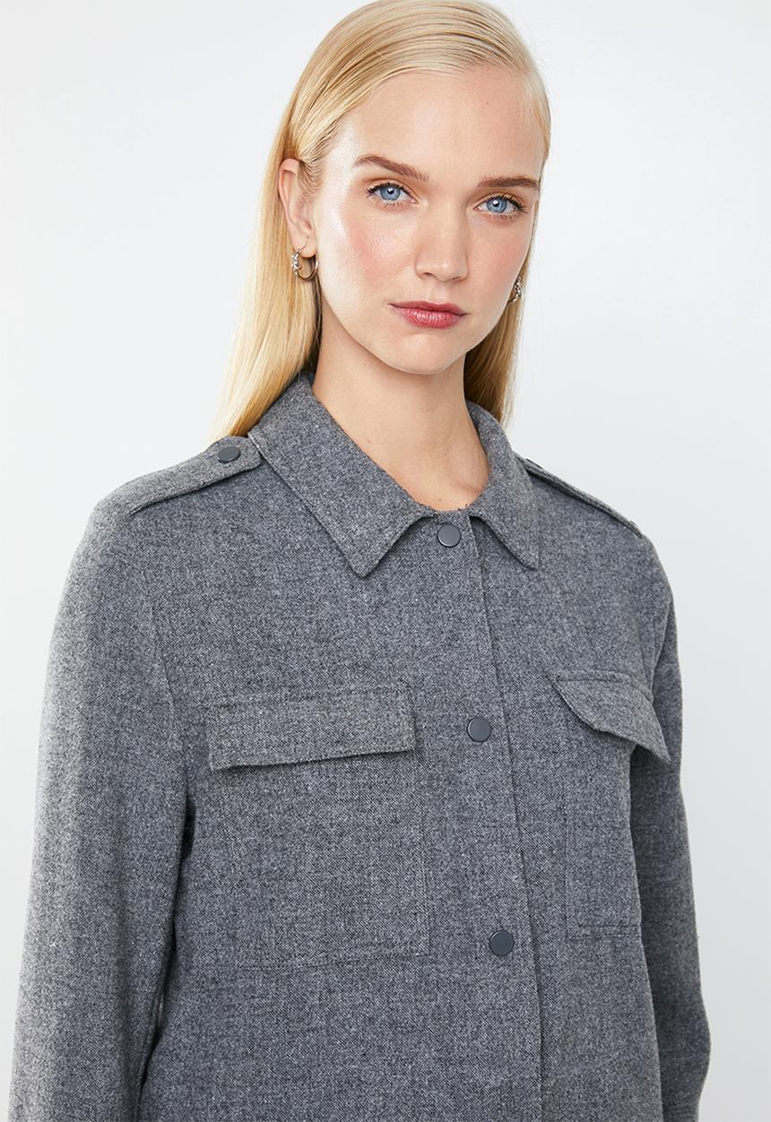 MANGO - Wool blend lightweight jacket - grey