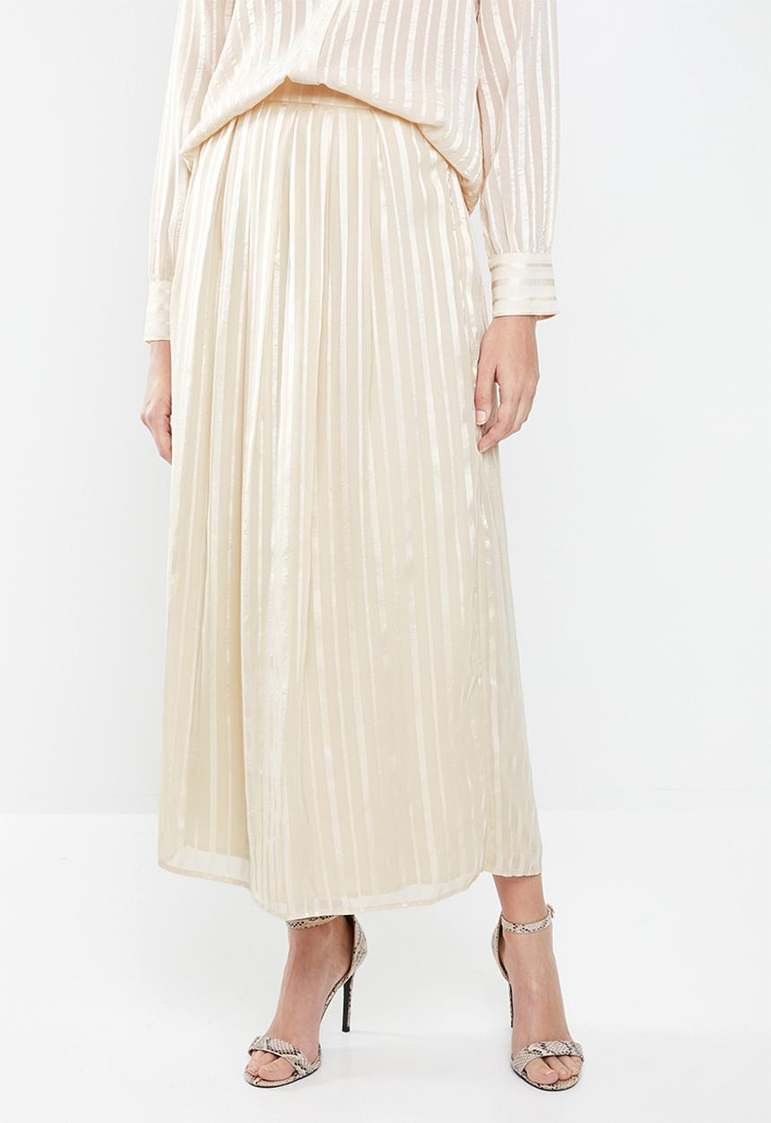 MANGO - Satin finish self stripe midi skirt - neutral