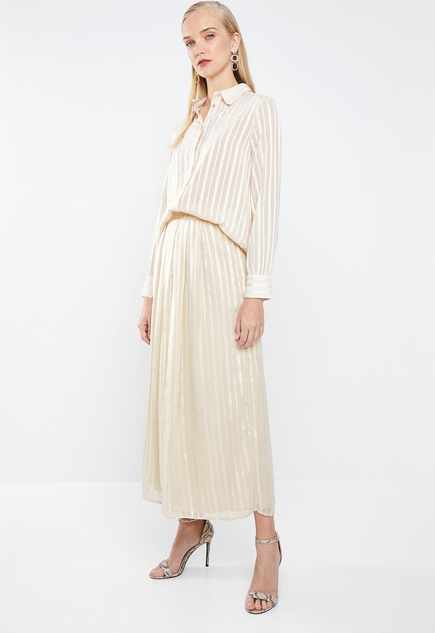 MANGO - Satin finish self stripe midi skirt - neutral