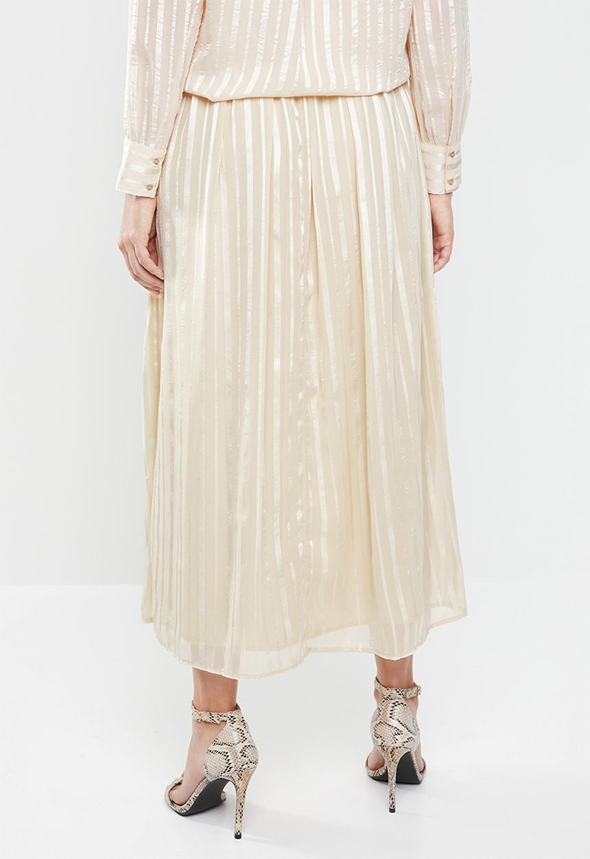MANGO - Satin finish self stripe midi skirt - neutral
