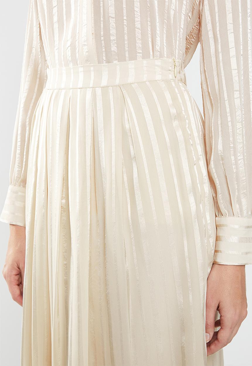 MANGO - Satin finish self stripe midi skirt - neutral