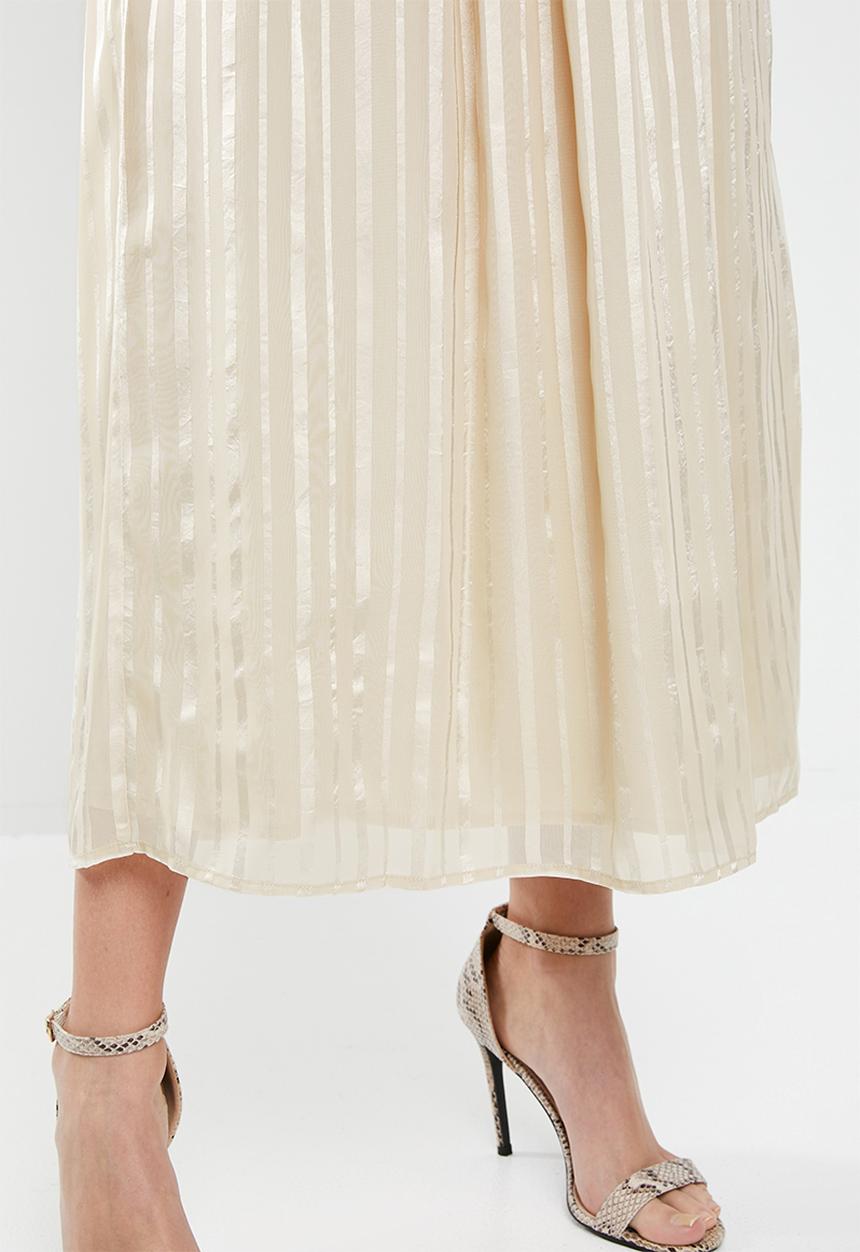 MANGO - Satin finish self stripe midi skirt - neutral