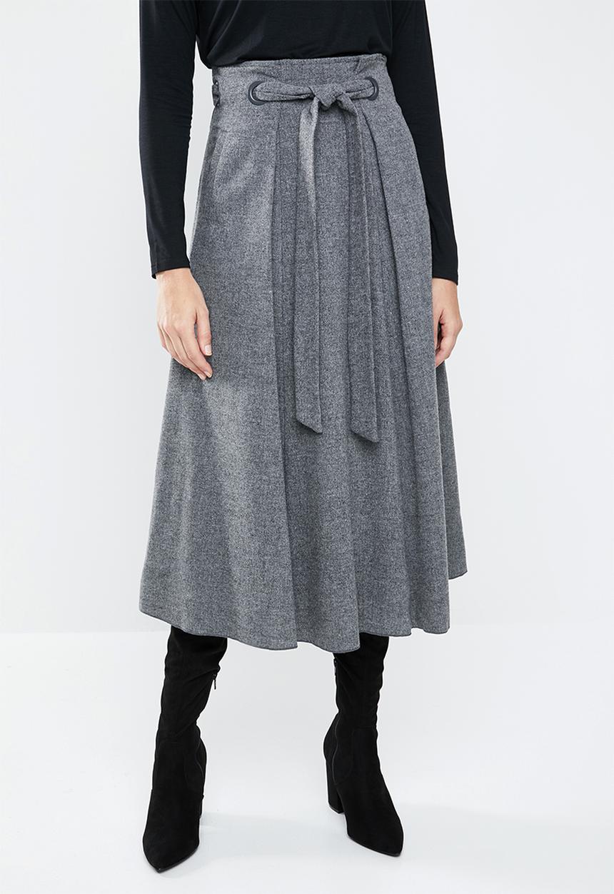 MANGO - Flared midi skirt with self belt - grey