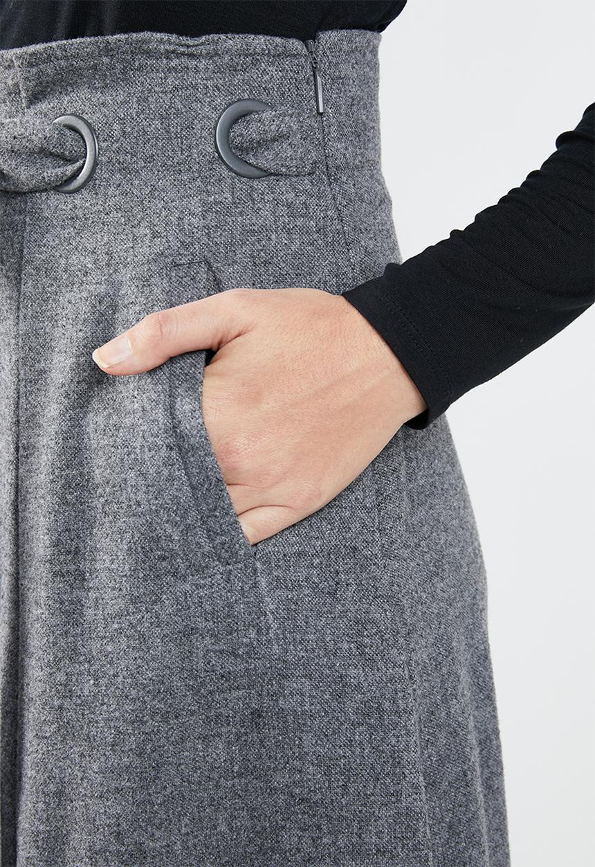 MANGO - Flared midi skirt with self belt - grey