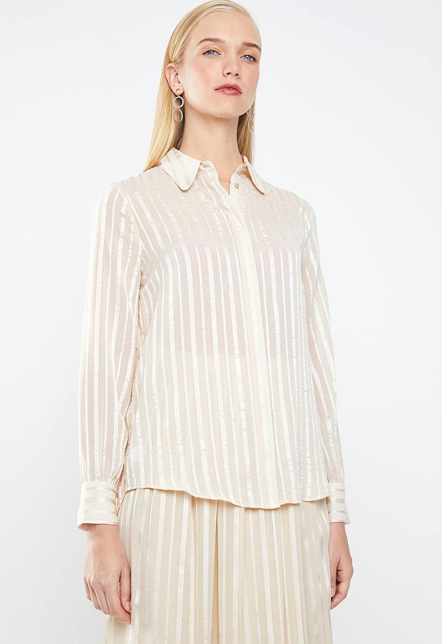 MANGO - Satin finish self stripe shirt - neutral