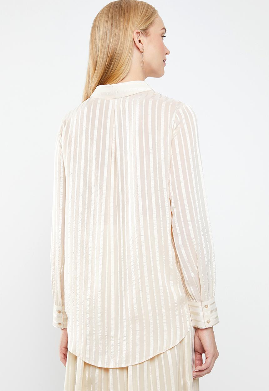 MANGO - Satin finish self stripe shirt - neutral