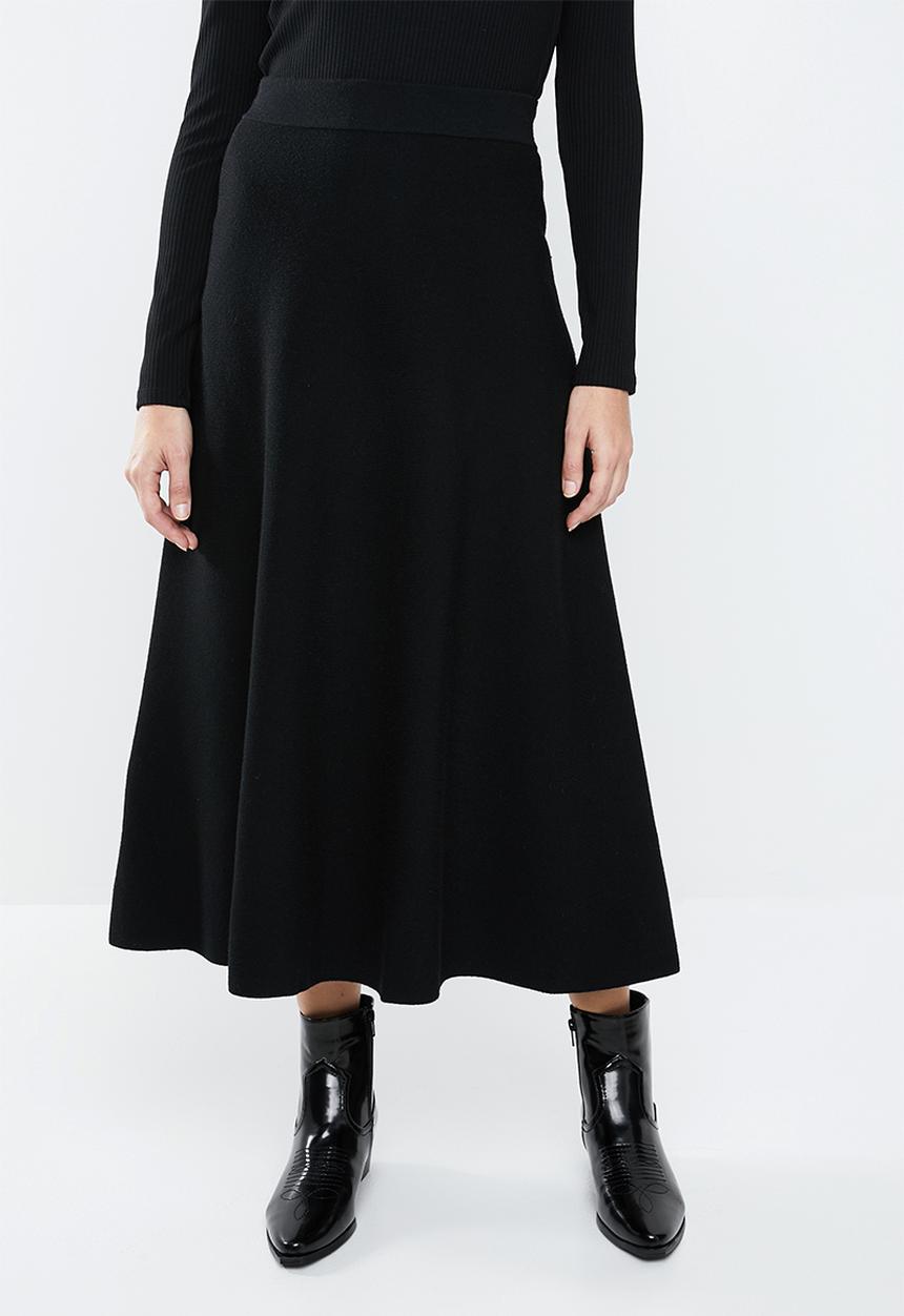 MANGO - Knitted flared midi skirt - black