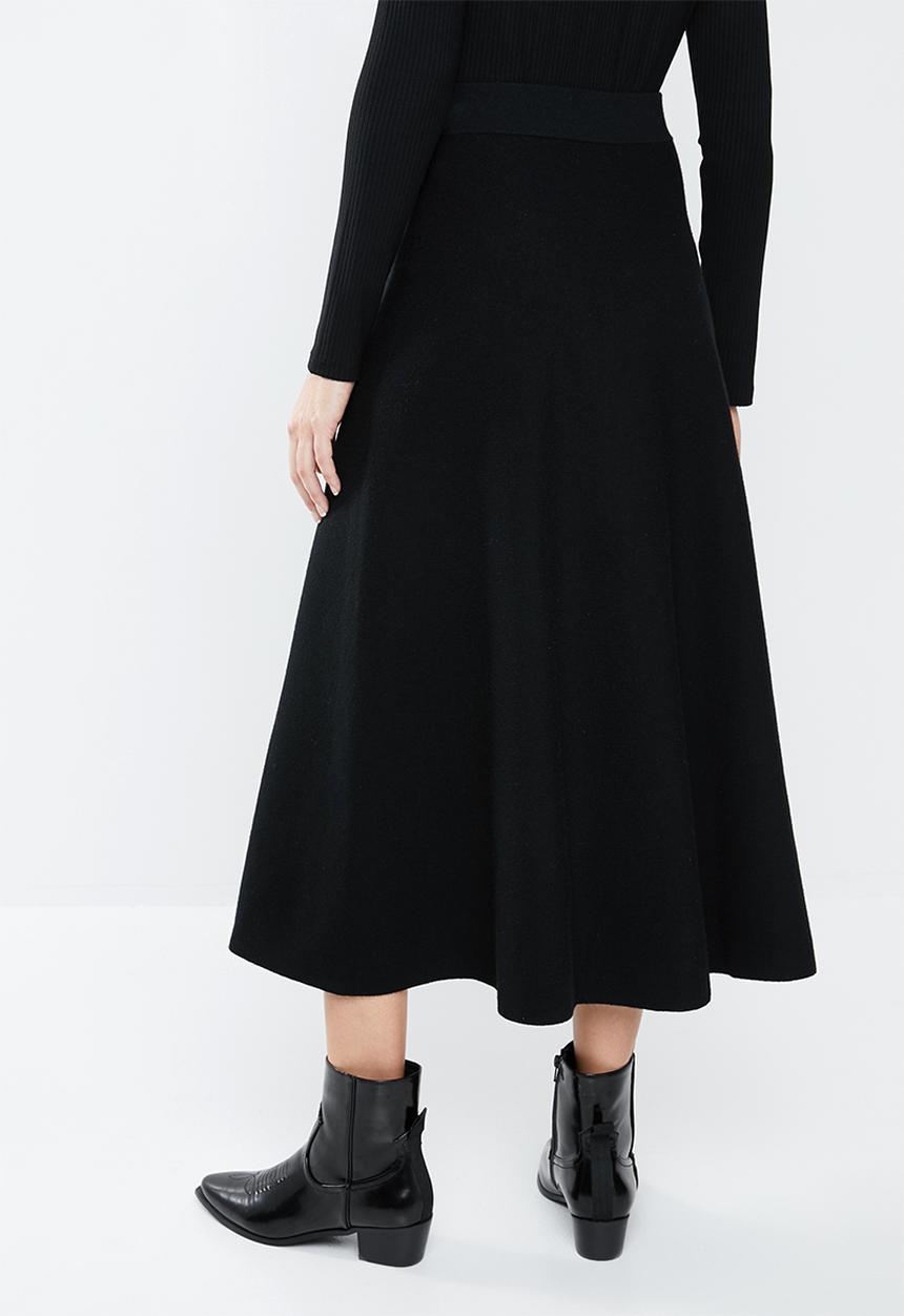 MANGO - Knitted flared midi skirt - black