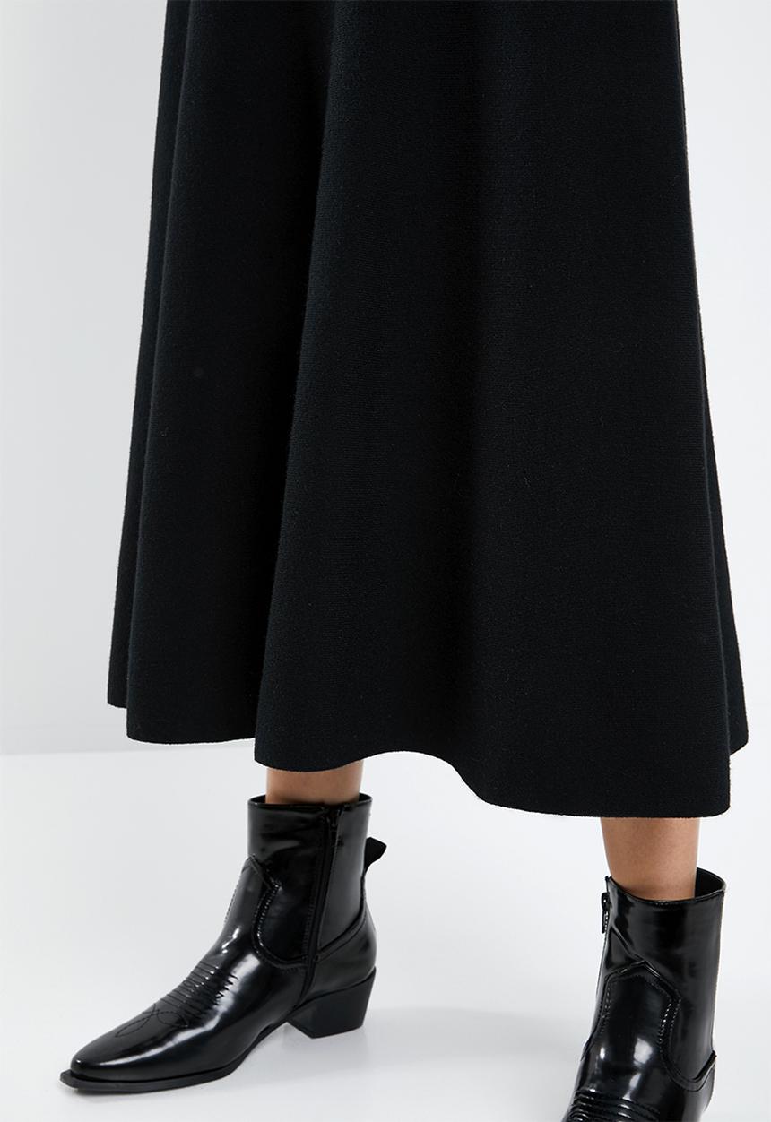 MANGO - Knitted flared midi skirt - black