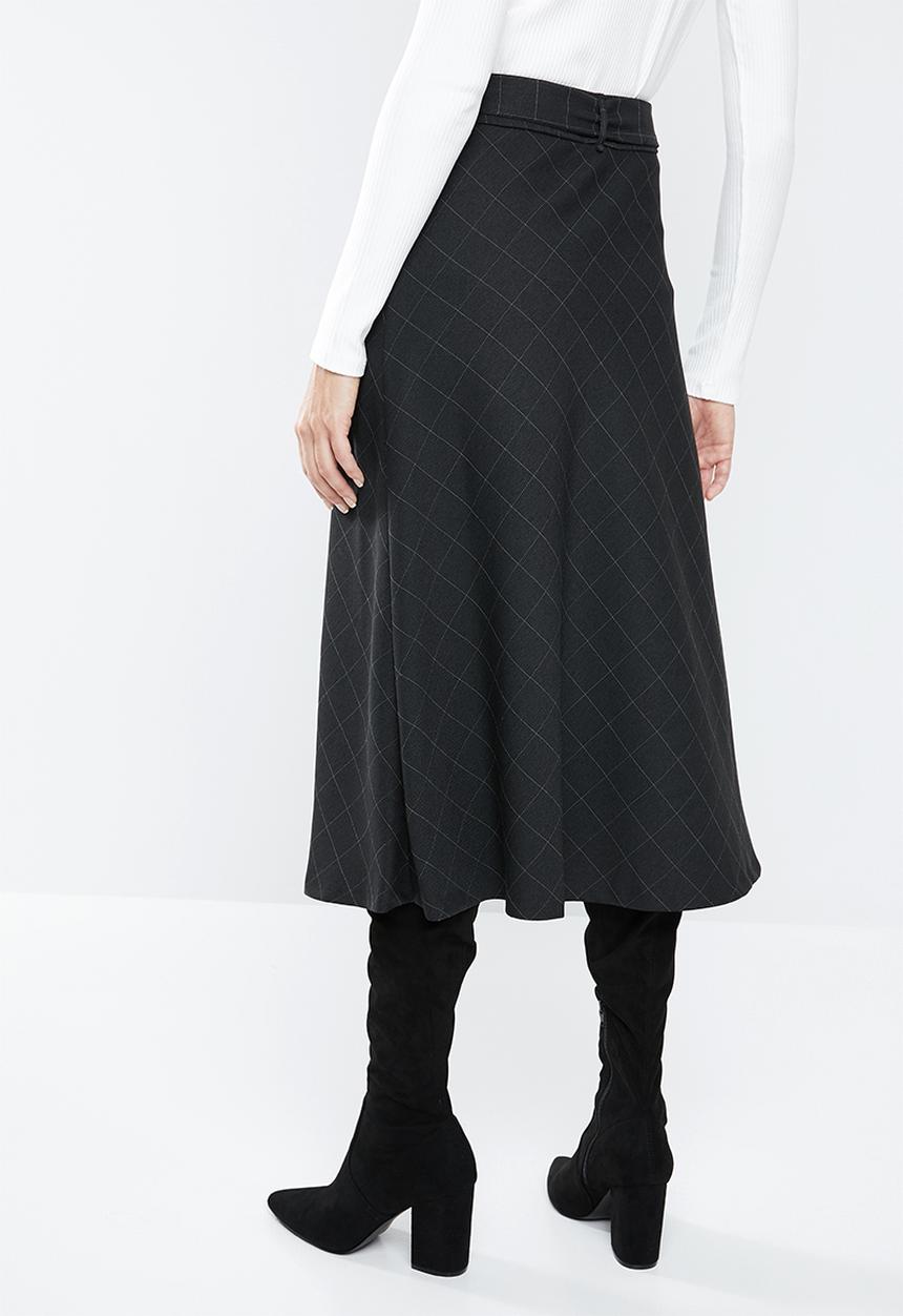 MANGO - Button down flare skirt - black