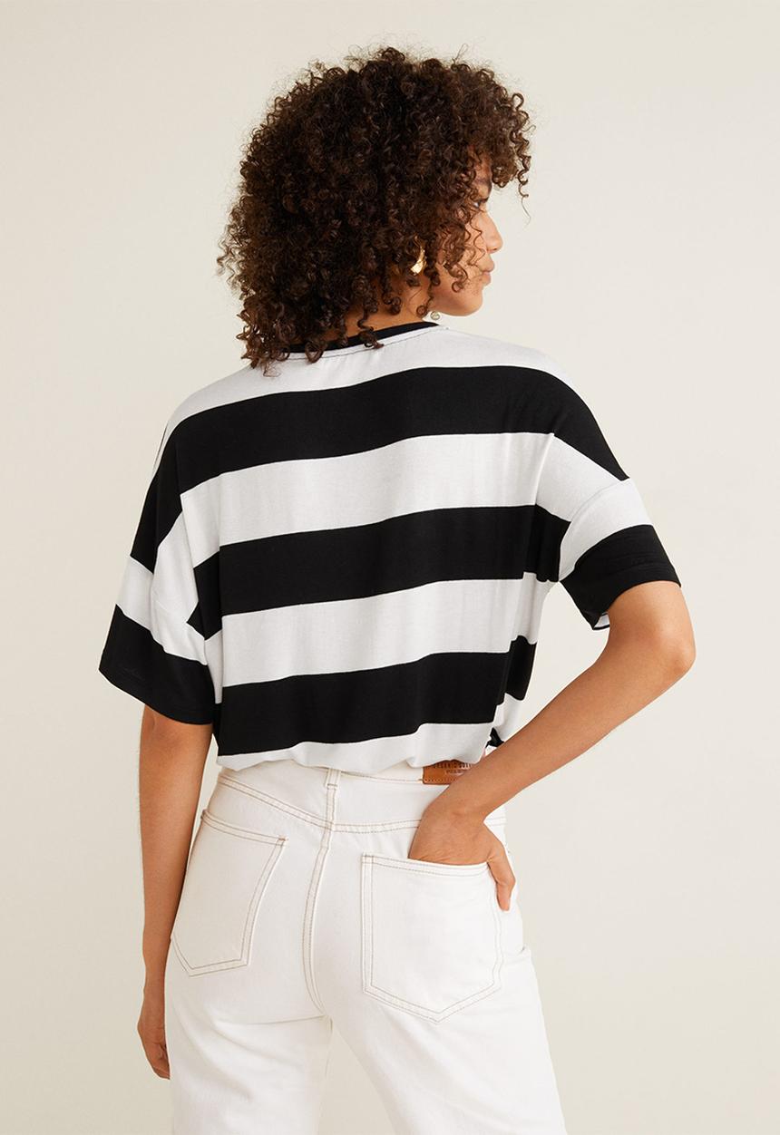 MANGO - Chest-pocket striped T-shirt - black